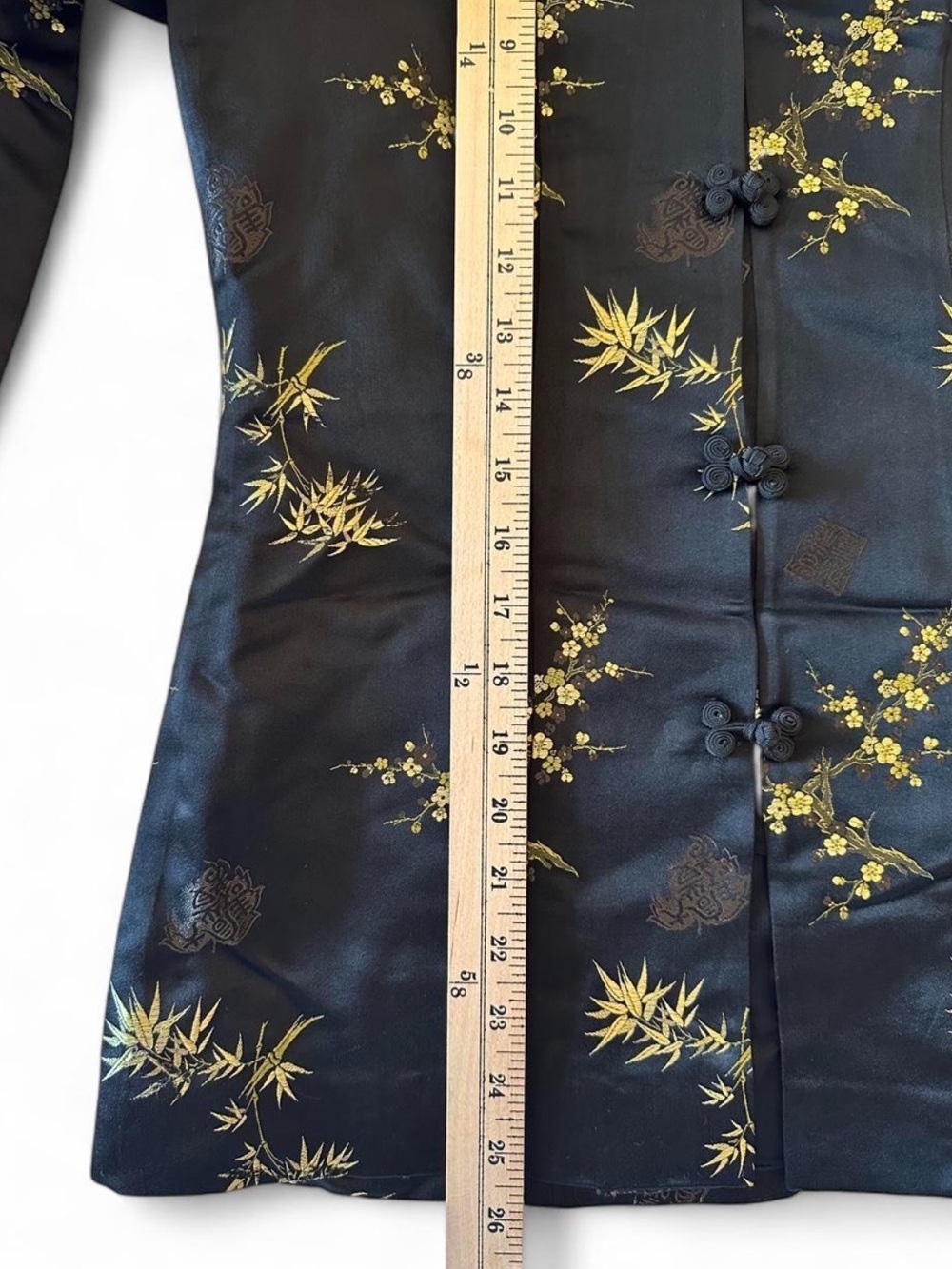 Vintage Black Gold Embroidered Floral Brocade Mandarin Frog Closure Jacket Boho - Picture 8 of 8